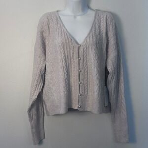 NWT RACHEL ZOE Cable Knit Embellished Button Cardigan Sweater Womens L Beige